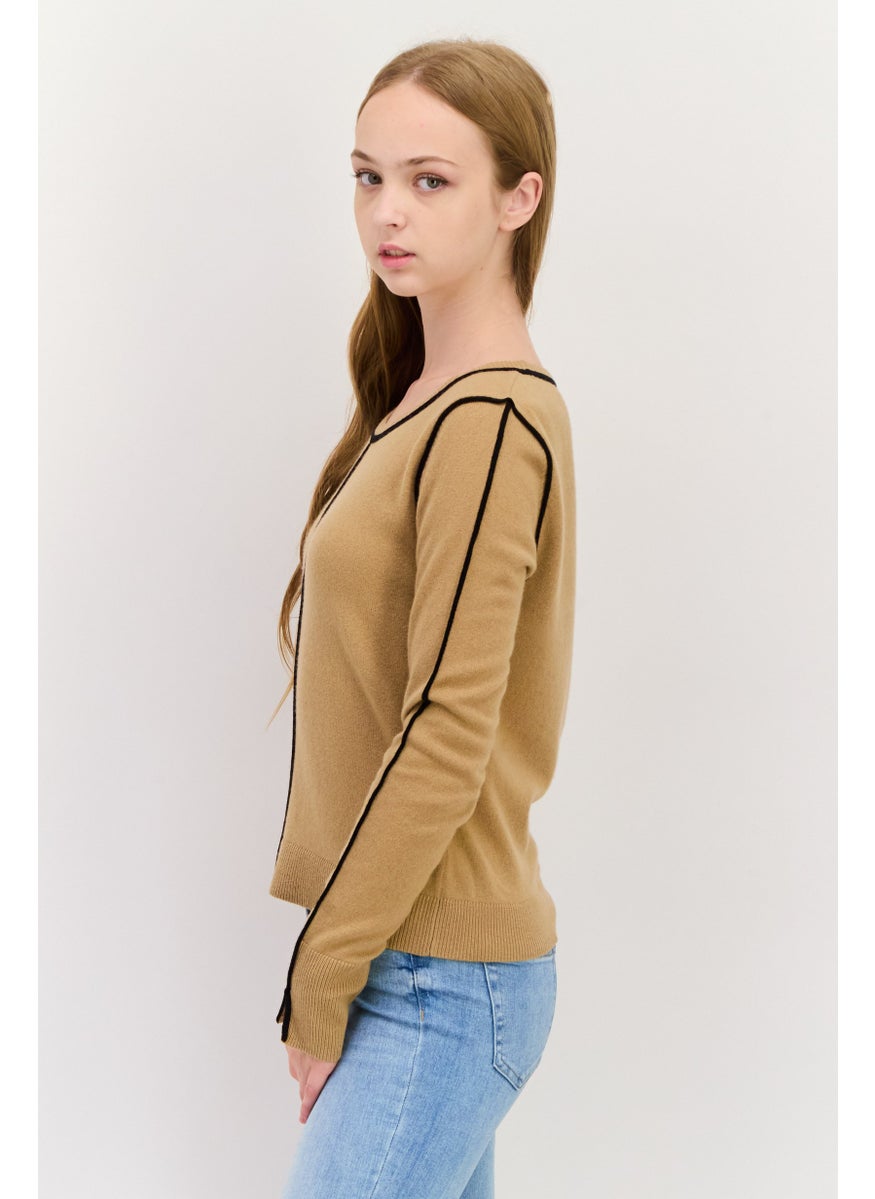 Women Crew Neck Textured Long Sleeves Sweater, Tan - pzsku/Z4524C98523DCC8835E41Z/45/_/1737642910/4feb3be8-eed6-4a5b-813e-eb9a22b16783