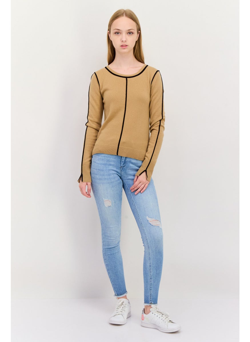 Women Crew Neck Textured Long Sleeves Sweater, Tan - pzsku/Z4524C98523DCC8835E41Z/45/_/1737642913/42e151f9-5f32-4aa4-b243-364319c62846