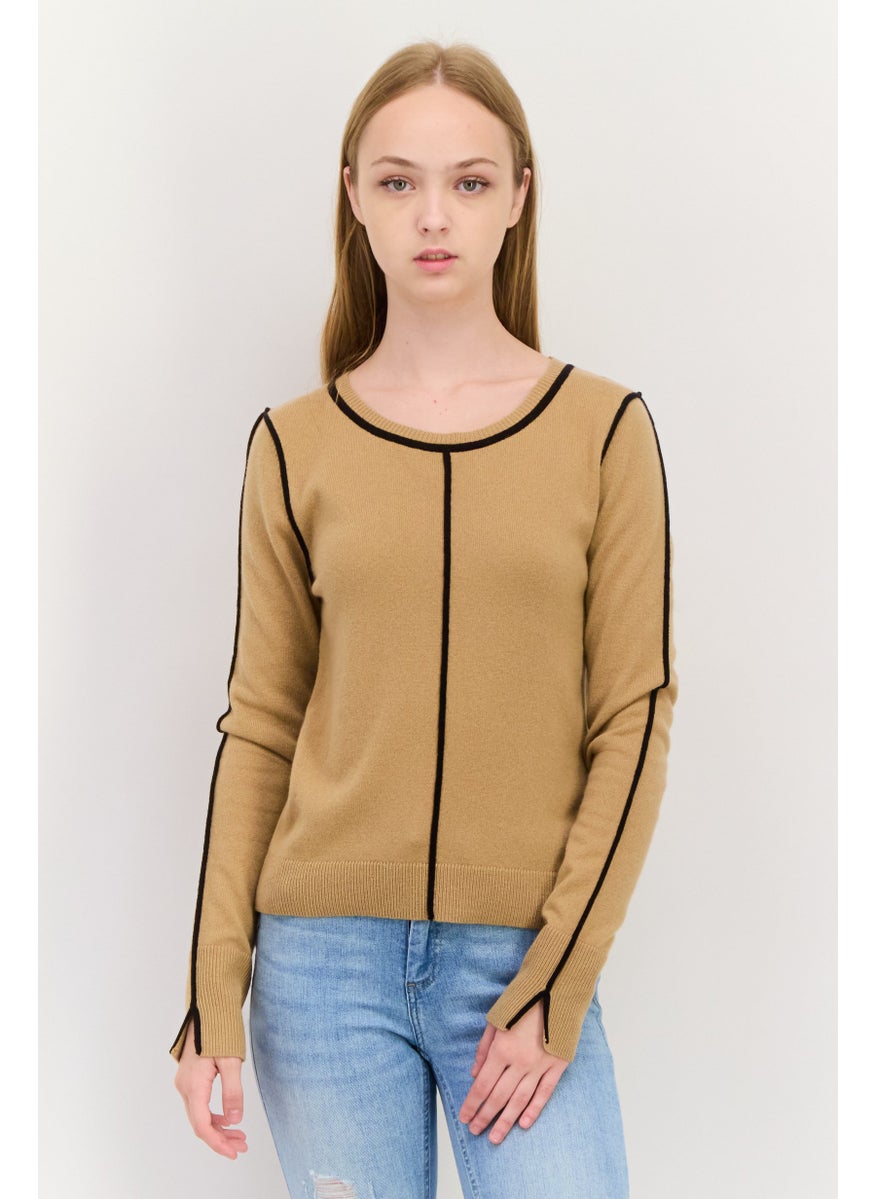 Women Crew Neck Textured Long Sleeves Sweater, Tan - pzsku/Z4524C98523DCC8835E41Z/45/_/1737642972/31efaa65-bde7-4d3f-a75c-a7d571e6089c