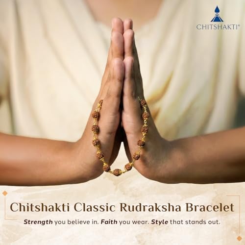 Chitshakti Classic Rudraksha Bracelet | Premium Panchmukhi Rudraksha | Gold Plated Men's Bracelet | Spiritual Jewellery - Image 2