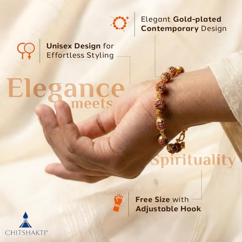Chitshakti Classic Rudraksha Bracelet | Premium Panchmukhi Rudraksha | Gold Plated Men's Bracelet | Spiritual Jewellery - Image 4