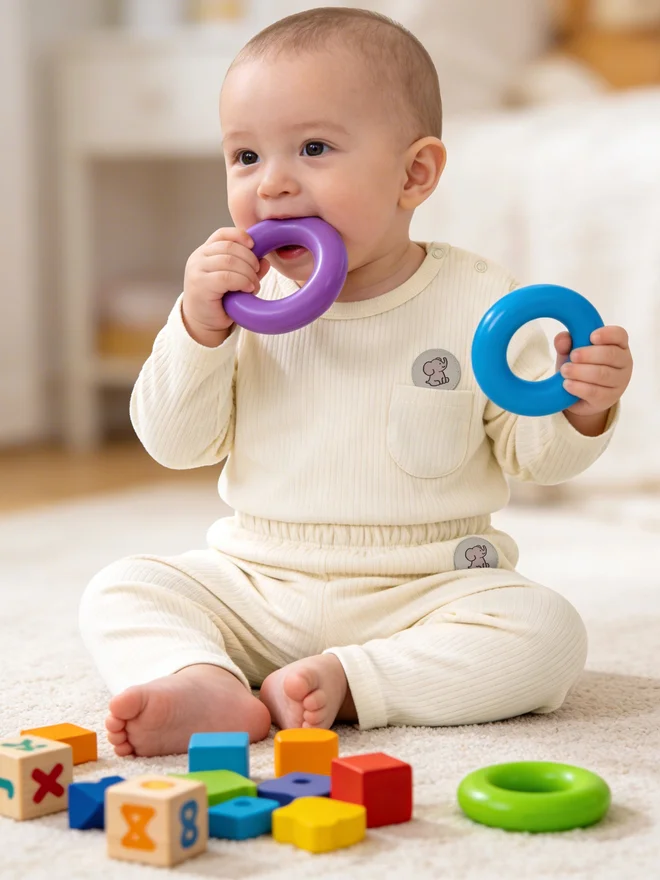 بابيز_بيسك Babies Basic Premium Ribbed Cotton Long Sleeves Top and Bottom Set