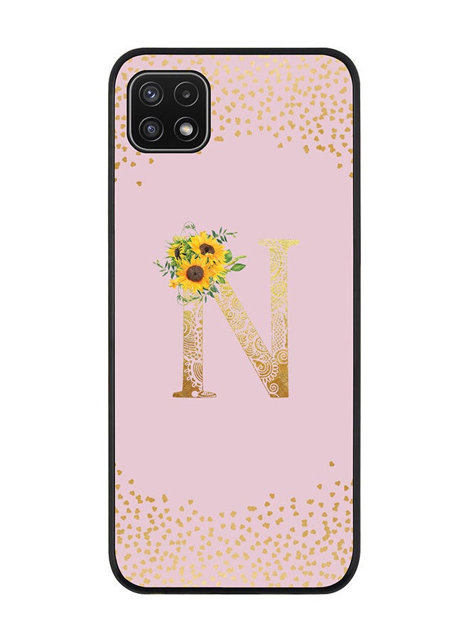 Stylizedd Rugged Black edge case for Samsung Galaxy A22 5G Slim fit Soft Case Flexible Rubber Edges Anti Drop TPU Gel Thin Cover - Custom Monogram Initial Letter Floral Pattern Alphabet - N (Pink)  - Image 1