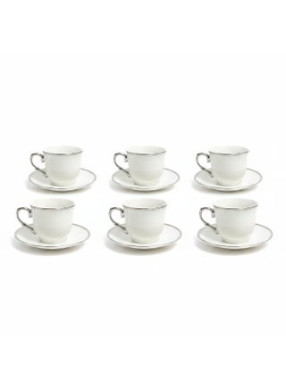 BAYTIX 12PCS Ceramic Cup & Saucer Set | 220ml | Silver Rim Tea Set