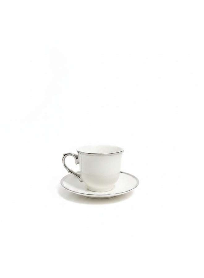 AKDC BAYTIX 12PCS Ceramic Cup & Saucer Set | 220ml | Silver Rim Tea Set - Image 3