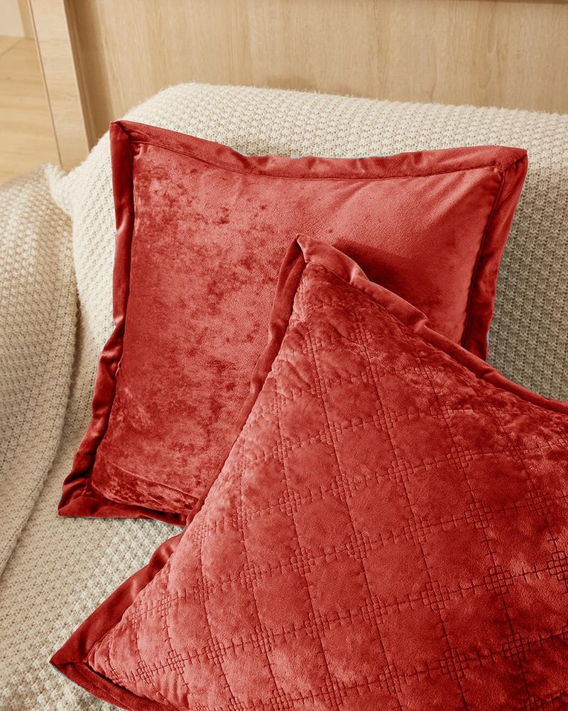 COCOPLOCEUS 1 Piece 18X18 Pillow Cover Red Velvet Quilted Pillow Cover Farmhouse Square Cushion Cover Soft Decorative Texture Pillow Cover for Couch Sofa Bed Bedroom Car Living Room - Image 5