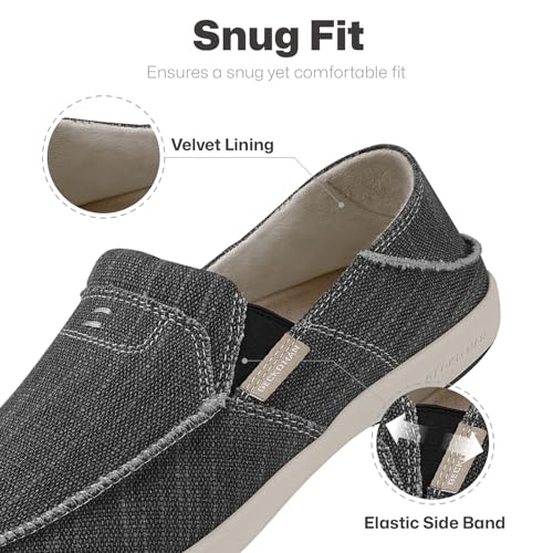 WALK·HERO COMFORT AND SUPPORT Mens Slip On Shoes, Canvas Mens Loafers with Arch Support, Orthopedic Mens Boat Shoes for Plantar Fasciitis, Indoor & Outdoor Walking Slippers Shoes for Pain Relief (10.5, Black) - Image 3