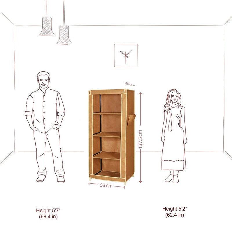 RAXON WORLD RAXON WORLD Adjustable Portable Wardrobe for Clothes Racks Metal Tube and Pp Plastic DoItYourself Storage Unit Beige Color 4 Layer - Image 4