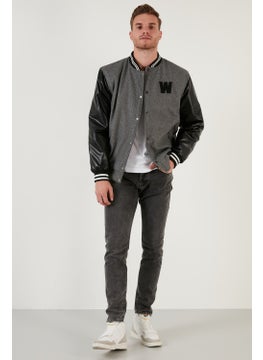 Buratti Embroidered Sleeves Leather Detailed College Collar Bomber Coat Men's Coat 5715985  - Image 4