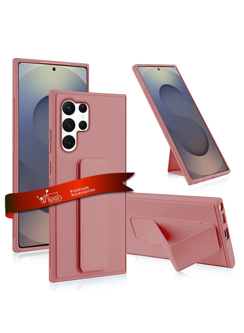 Wtech Samsung Galaxy S25 Ultra 2025 Hand Grip Foldable Magnetic Kickstand Wrist Strap Finger Grip With Built-In Iron Case Cover - Pink - Image 1