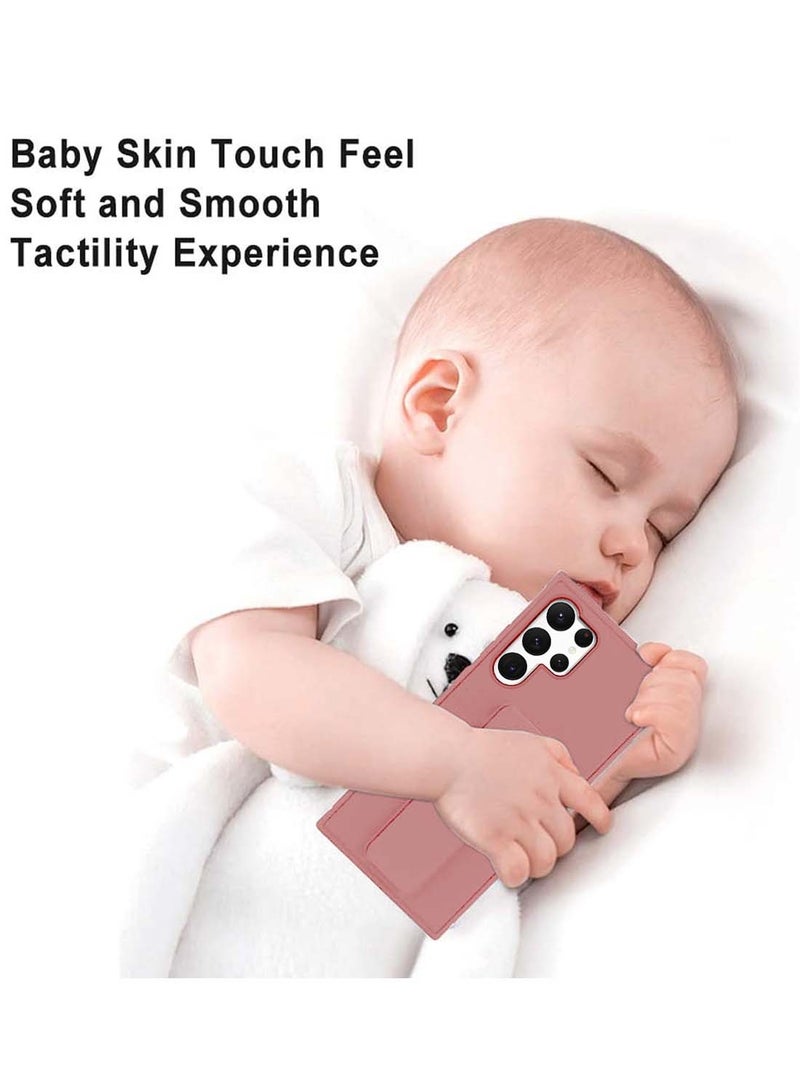 Wtech Samsung Galaxy S25 Ultra 2025 Hand Grip Foldable Magnetic Kickstand Wrist Strap Finger Grip With Built-In Iron Case Cover - Pink - Image 2