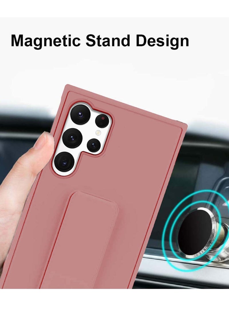 Wtech Samsung Galaxy S25 Ultra 2025 Hand Grip Foldable Magnetic Kickstand Wrist Strap Finger Grip With Built-In Iron Case Cover - Pink - Image 3