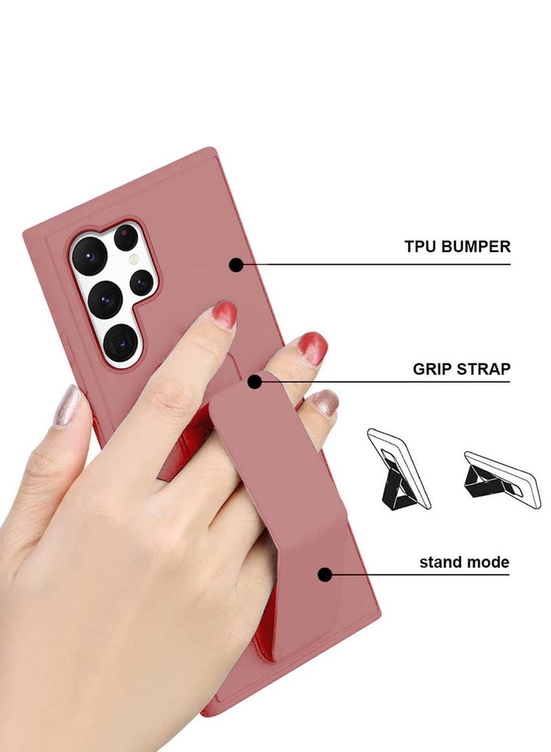 Wtech Samsung Galaxy S25 Ultra 2025 Hand Grip Foldable Magnetic Kickstand Wrist Strap Finger Grip With Built-In Iron Case Cover - Pink - Image 4