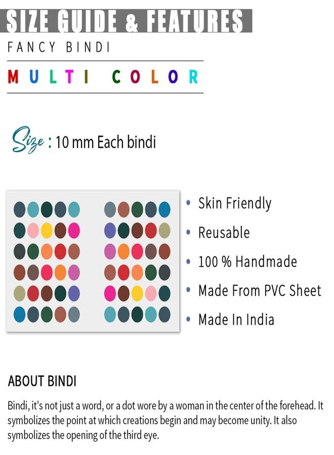 Kotart - Large Size Multicolor Plain Classic Bindi for Women - Bollywood Style Big Size Bindi for Girls Ladies Forehead (Set of 8) - Image 1