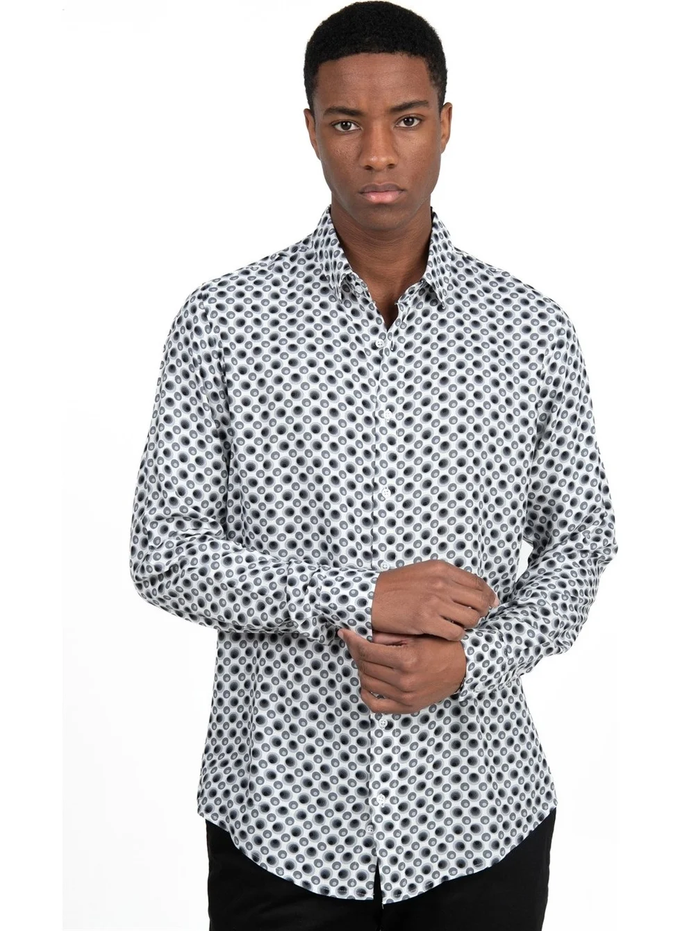 Tudors Slim Fit Slim Fit Long Sleeve Printed Pattern Viscose Tencel Sports Men's Shirt -