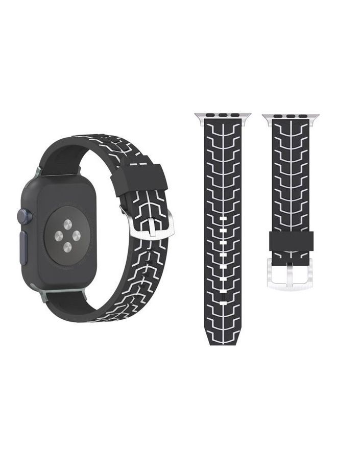 NIBEMINENT Fashion Fishbone Pattern Watch Strap For Apple Series 3 & 2 1 42mm Black/White - Image 1