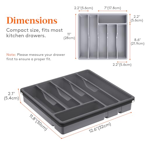Lifewit Silverware Organizer with Lid, Covered Utensil Tray for Kitchen Drawer and Countertop, Plastic Cutlery and Flatware Storage Box for Spoons Forks Knives Holder Case, 6 Compartments, Gray - Image 4