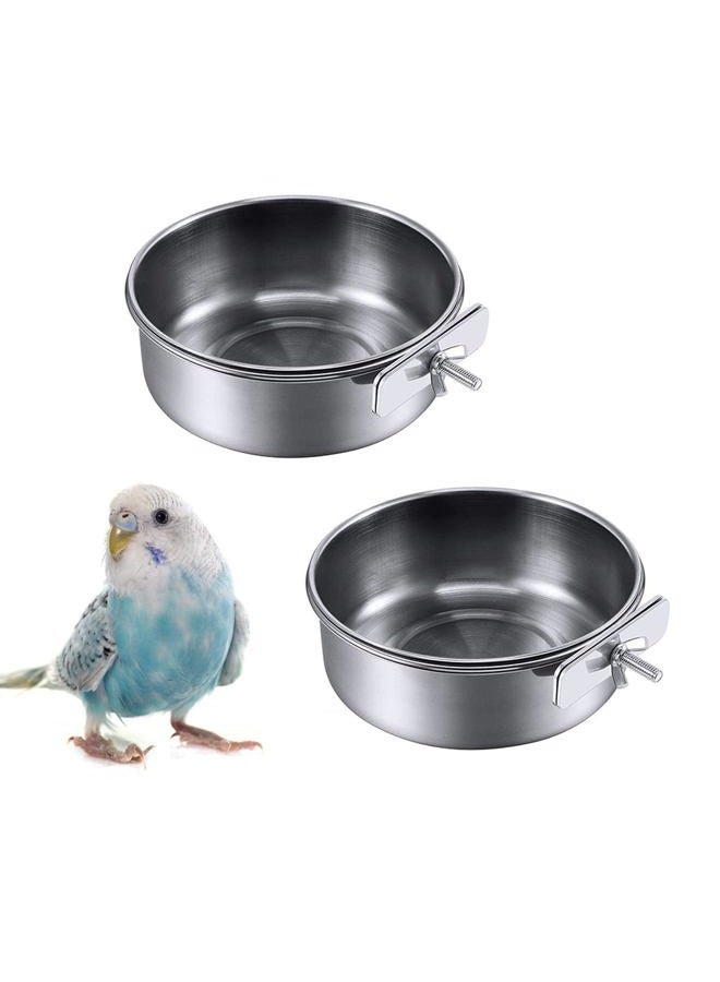 Kathson 2 Pack Bird Feeding Dish Cups, Stainless Steel Parrot Feeders Water Cage Bowls with Clamp Holder Bird Feeders for Parakeet Cockatiels Conure Budgies Lovebird Finch and Small Animals - Image 1