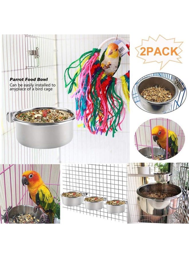 Kathson 2 Pack Bird Feeding Dish Cups, Stainless Steel Parrot Feeders Water Cage Bowls with Clamp Holder Bird Feeders for Parakeet Cockatiels Conure Budgies Lovebird Finch and Small Animals - Image 2