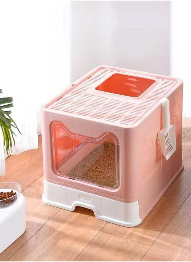 C&C Home Durable Large Size Double Entrance Foldable Drawer Type Cat Litter Box with Litter Scoop Fully Enclosed Cat Litter Box 41x51x38 cm  - Image 1