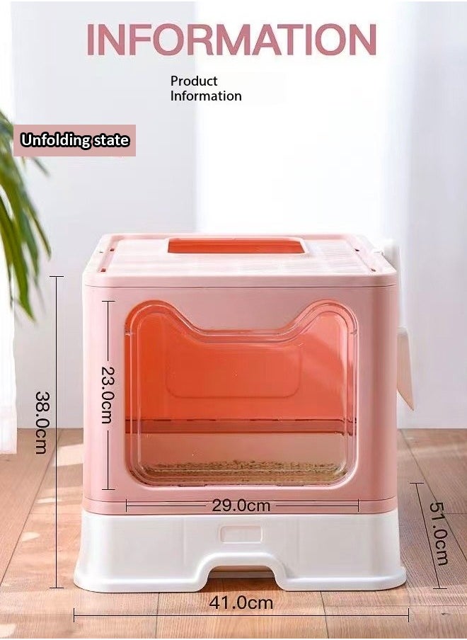 Durable Large Size Double Entrance Foldable Drawer Type Cat Litter Box with Litter Scoop Fully Enclosed Cat Litter Box 41x51x38 cm