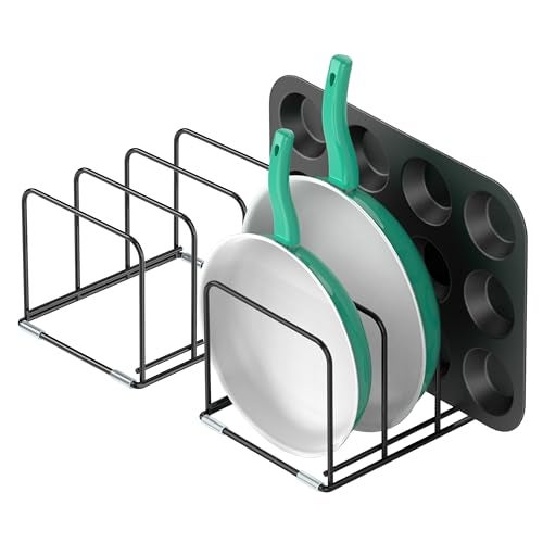KORRTFID Kitchen Cabinet Organizer, 2PCS Steel Cookware Holder, Divided Holder with 3 Slots for Skillets Baking Tray and Chopping Board Rack - Pan Holder Storage (2.2 Inch Width Slots) - Image 1