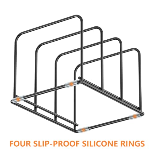 KORRTFID Kitchen Cabinet Organizer, 2PCS Steel Cookware Holder, Divided Holder with 3 Slots for Skillets Baking Tray and Chopping Board Rack - Pan Holder Storage (2.2 Inch Width Slots) - Image 3