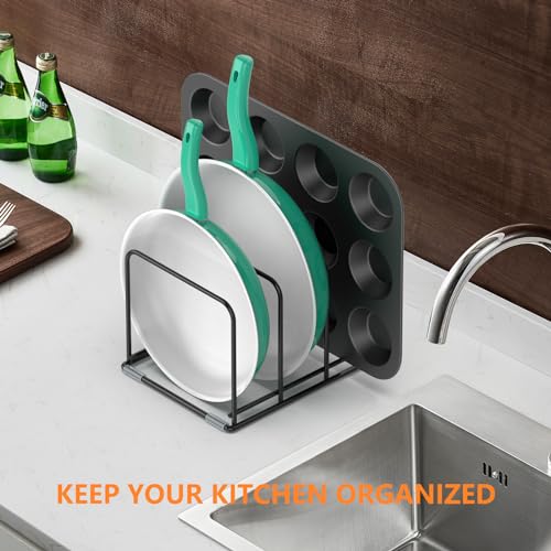 KORRTFID Kitchen Cabinet Organizer, 2PCS Steel Cookware Holder, Divided Holder with 3 Slots for Skillets Baking Tray and Chopping Board Rack - Pan Holder Storage (2.2 Inch Width Slots) - Image 5