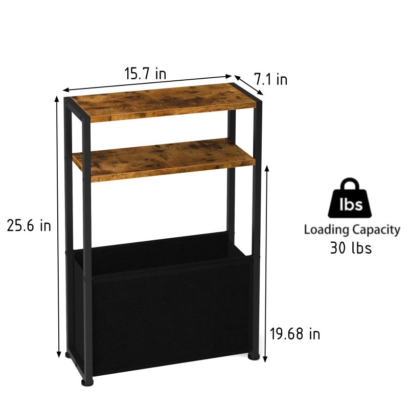 Leomonio Narrow Side Table, Slim End Tables with Fabric Basket, Skinny Table for Small Spaces, Thin Bedside Table for Living Room, Bedroom - Image 2