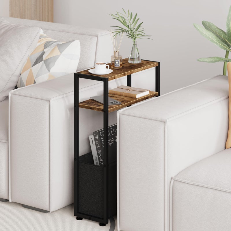 Leomonio Narrow Side Table, Slim End Tables with Fabric Basket, Skinny Table for Small Spaces, Thin Bedside Table for Living Room, Bedroom - Image 4