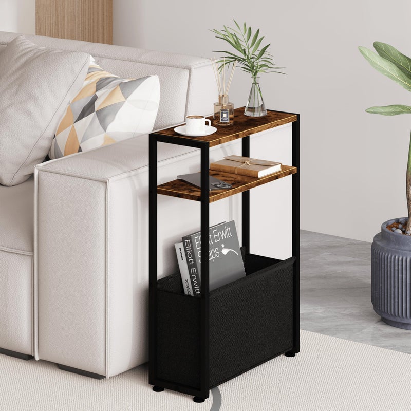 Leomonio Narrow Side Table, Slim End Tables with Fabric Basket, Skinny Table for Small Spaces, Thin Bedside Table for Living Room, Bedroom - Image 1