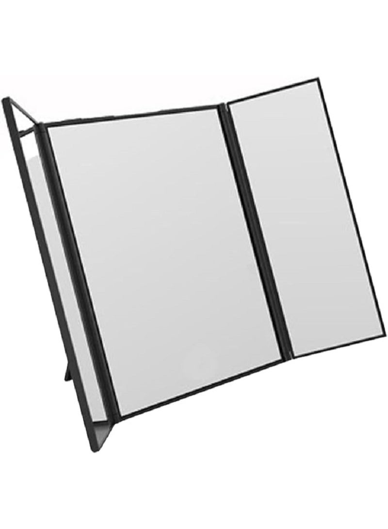 مراة مكياج ثلاثية الطي - مراة مكياج محمولة وقابلة للطي بثلاث اتجاهات مع حامل (اسود) - Image 1