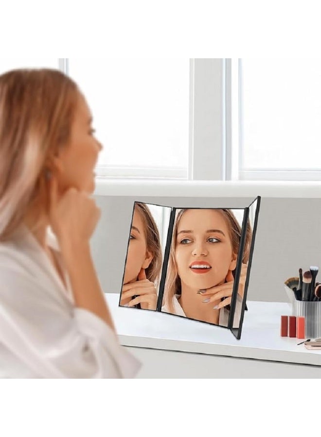 مراة مكياج ثلاثية الطي - مراة مكياج محمولة وقابلة للطي بثلاث اتجاهات مع حامل (اسود) - Image 2