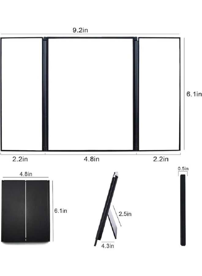 مراة مكياج ثلاثية الطي - مراة مكياج محمولة وقابلة للطي بثلاث اتجاهات مع حامل (اسود) - Image 3