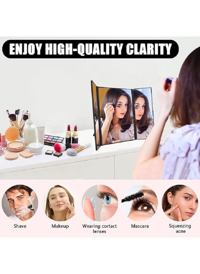 مراة مكياج ثلاثية الطي - مراة مكياج محمولة وقابلة للطي بثلاث اتجاهات مع حامل (اسود) - Image 4