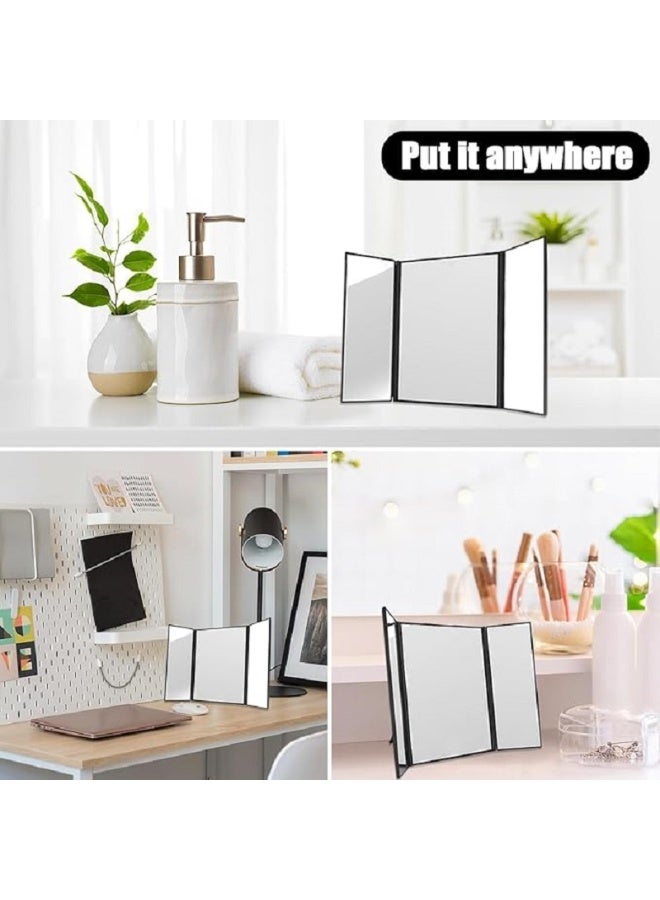 مراة مكياج ثلاثية الطي - مراة مكياج محمولة وقابلة للطي بثلاث اتجاهات مع حامل (اسود) - Image 5