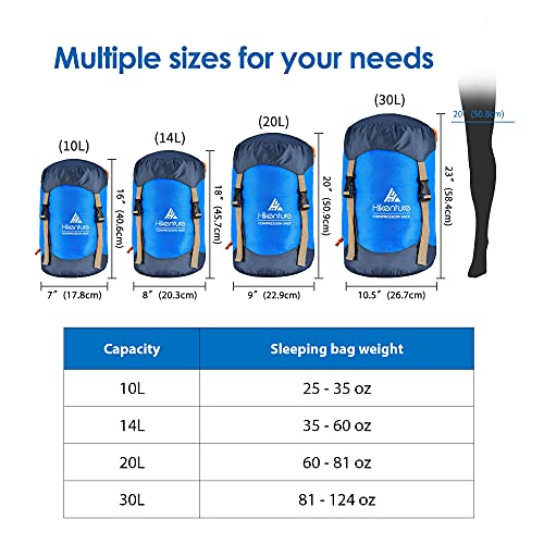 Hikenture Compression Sack for Sleeping Bag, Upgrade Anti-Tear Nylon Sleeping Bag Stuff Sack, 10L/14L/20L/30L Water-Resistant Compression Bag, Storage Bag (Blue, 20L) - Image 5