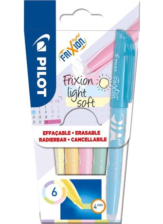 Alex Schoeller Pilot Frixion Light Erasable Highlighter Pen Set of 6 Pastel Colors  - Image 1