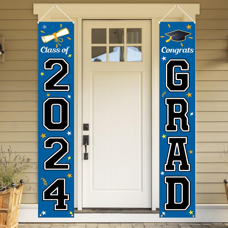 KMUYSL Graduation Decorations Class of 2024  Graduation Party Decorations 2024  Blue & Black Congrats Grad Banner Hanging Flags Porch Sign for Any School Indoor/Outdoor Decor - Image 3