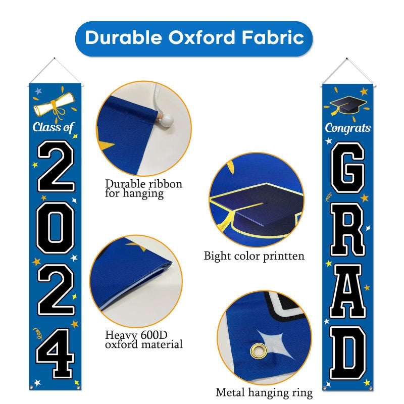 KMUYSL Graduation Decorations Class of 2024  Graduation Party Decorations 2024  Blue & Black Congrats Grad Banner Hanging Flags Porch Sign for Any School Indoor/Outdoor Decor - Image 5