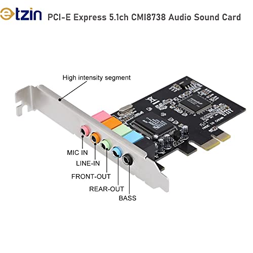Etzin PCIe Sound Card 5.1 Internal for PC Windows 10 With Low Profile Bracket, 3D Stereo PCI-e Audio Card, CMI8738 Chip 32/64 Bit PCI Express Adapter-(EPL-749PC) - Image 2