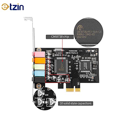 Etzin PCIe Sound Card 5.1 Internal for PC Windows 10 With Low Profile Bracket, 3D Stereo PCI-e Audio Card, CMI8738 Chip 32/64 Bit PCI Express Adapter-(EPL-749PC) - Image 5