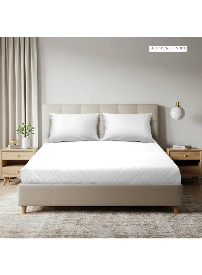 MULBERRY LIVING ملاءة سرير مقاس كوين قطن % بنسيج  خيط - أبيض مع غطاءي وسادة