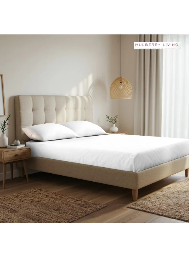 MULBERRY LIVING ملاءة سرير مقاس كوين قطن % بنسيج  خيط - أبيض مع غطاءي وسادة