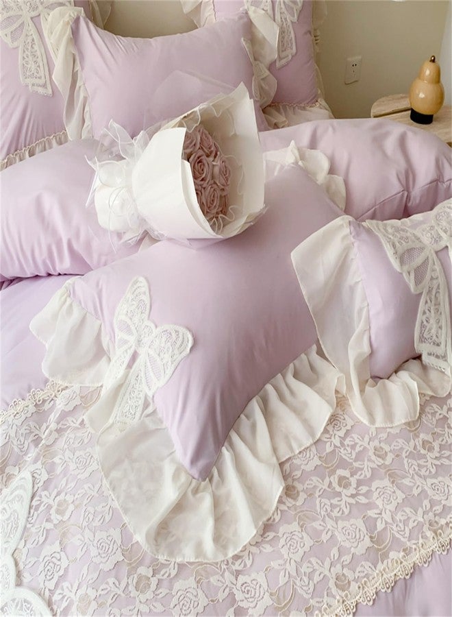 MOOWOO Lovely Bow Chic Duvet Cover Set- Ruffle Lace Polyester Comforter Cover -Girl French Princess Style Bedding-2 Piece Twin Duvet Cover with Zipper Closure -Ultra Soft and Light Weight-Purple,Twin Size - Image 4