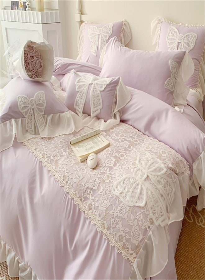 MOOWOO Lovely Bow Chic Duvet Cover Set- Ruffle Lace Polyester Comforter Cover -Girl French Princess Style Bedding-2 Piece Twin Duvet Cover with Zipper Closure -Ultra Soft and Light Weight-Purple,Twin Size - Image 3