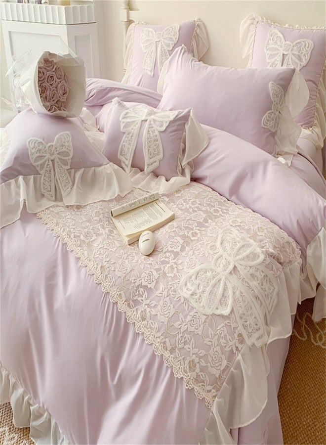 MOOWOO Lovely Bow Chic Duvet Cover Set- Ruffle Lace Polyester Comforter Cover -Girl French Princess Style Bedding-2 Piece Twin Duvet Cover with Zipper Closure -Ultra Soft and Light Weight-Purple,Twin Size - Image 5