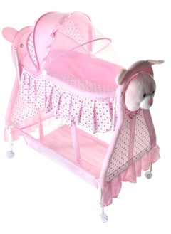 Rocking Baby Cradle with Mosquito net and Storage Basket - Pink