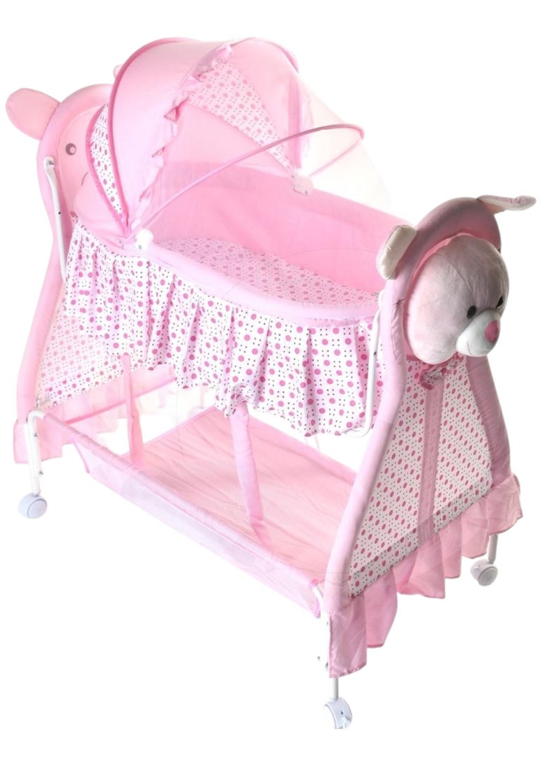Toy Box Rocking Baby Cradle with Mosquito net and Storage Basket - Pink 