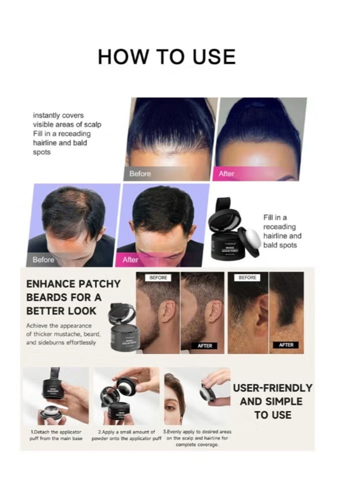 VERONNI 2-Pack   Hair Filler,Hairline Shadow Powder,Hairline Powder Instantly Conceals,Instant Volume&scalp Coverage for Thinning Hair,Fast & Full Care, 100% Water Sweat Resistant ( Black) - Image 5